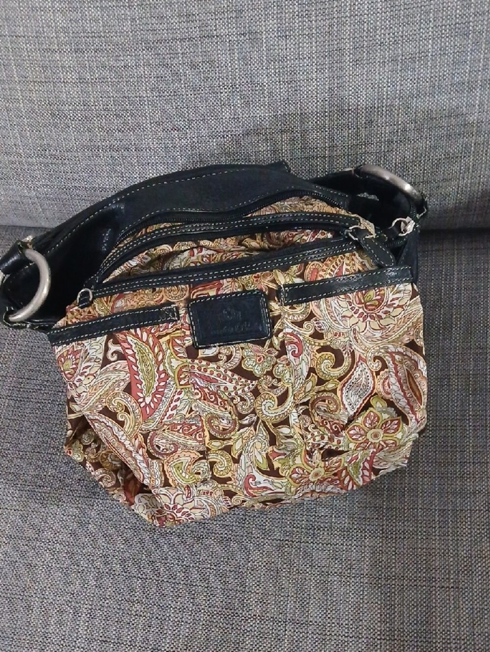 Black Shoulder Hobo Bag with Silver Ring Accent - Picture 5 of 14